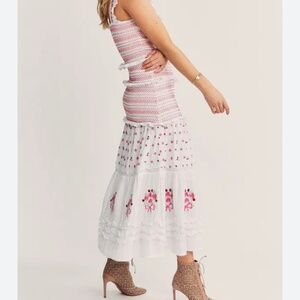 New Loveshackfancy smocked floral bow midi skirt